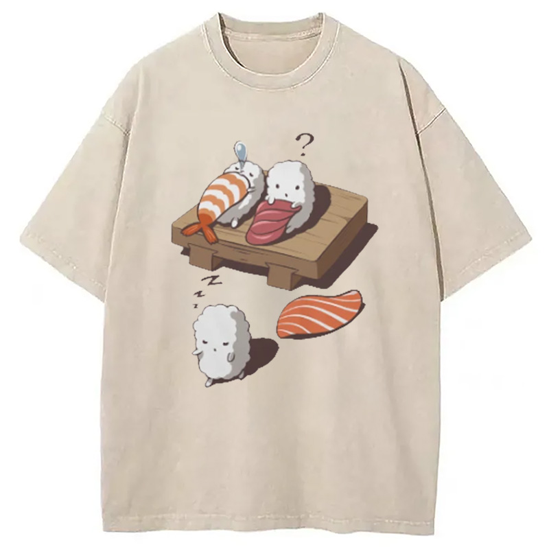 Modecanvas Funny Sleep Walking Nigiri Sushi Washed T-Shirt