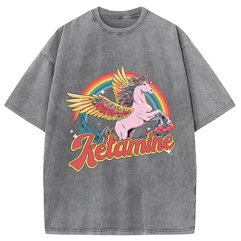 Modecanvas Ketamine Horse DTG Printing Washed T-Shirt