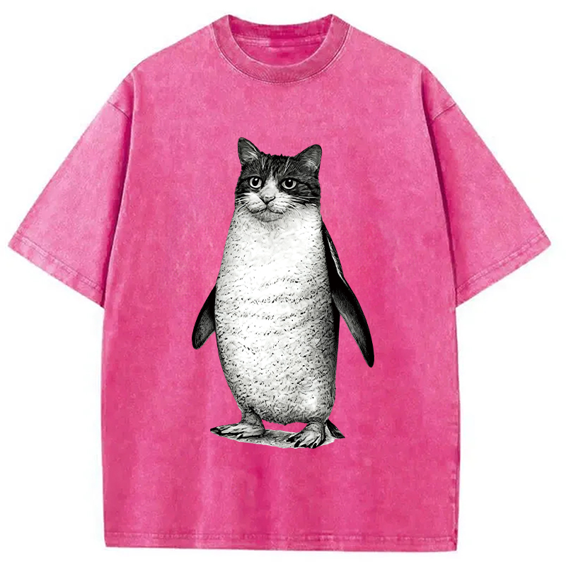 Modecanvas Penguin Cat DTG Printing Washed T-Shirt