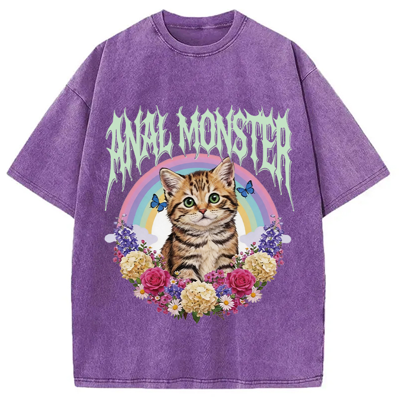 Modecanvas Anal Monster Cat DTG Printing Washed T-Shirt