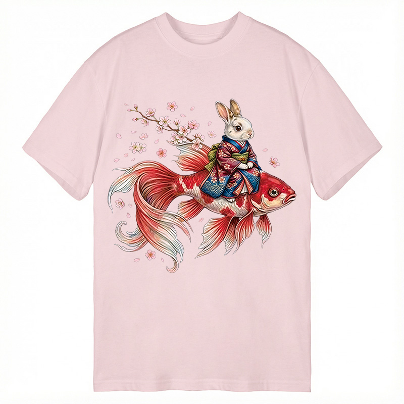 Modecanvas Japanese Style Rabbit And Koi Fish DTG Printing Classic T-Shirt-modecanvas