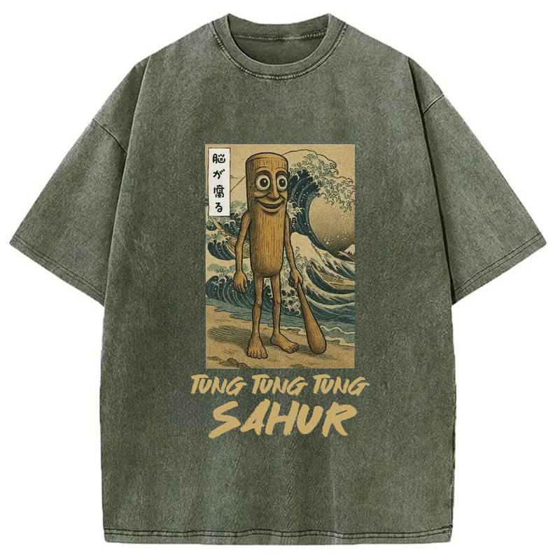 Modecanvas Tung Tung Tung Sahur Brainrot Washed T-Shirt-modecanvas
