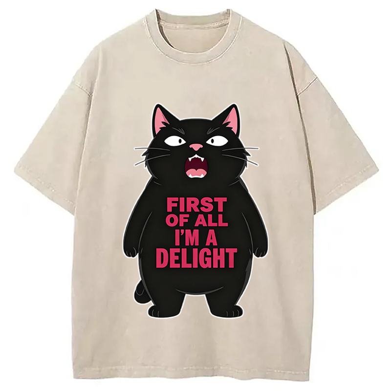 Modecanvas Shouting Black Cat DTG Printing Washed T-Shirt