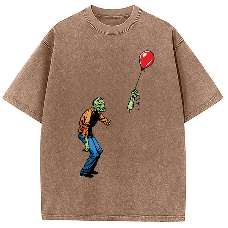 Modecanvas Sad Zombie and Balloon Washed T-Shirt