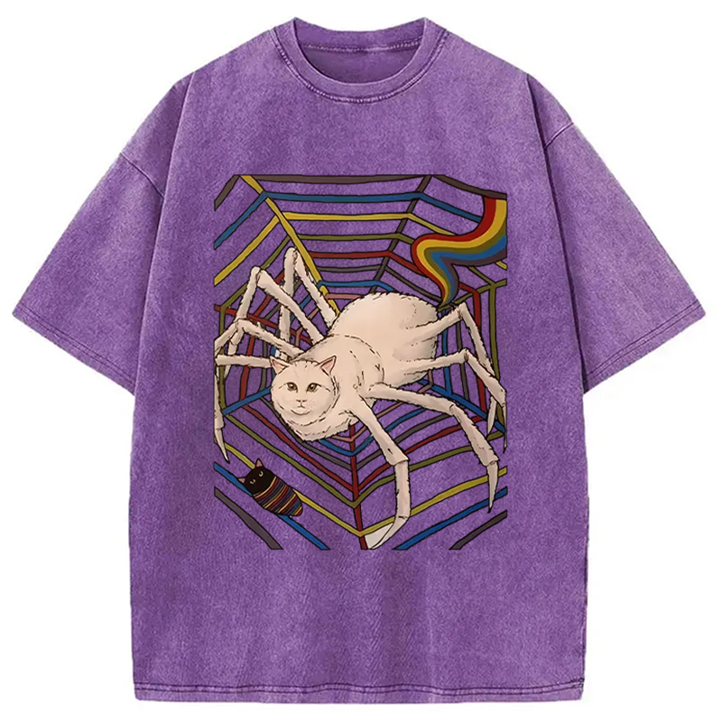 Modecanvas Funny Spider Cat Washed T-Shirt
