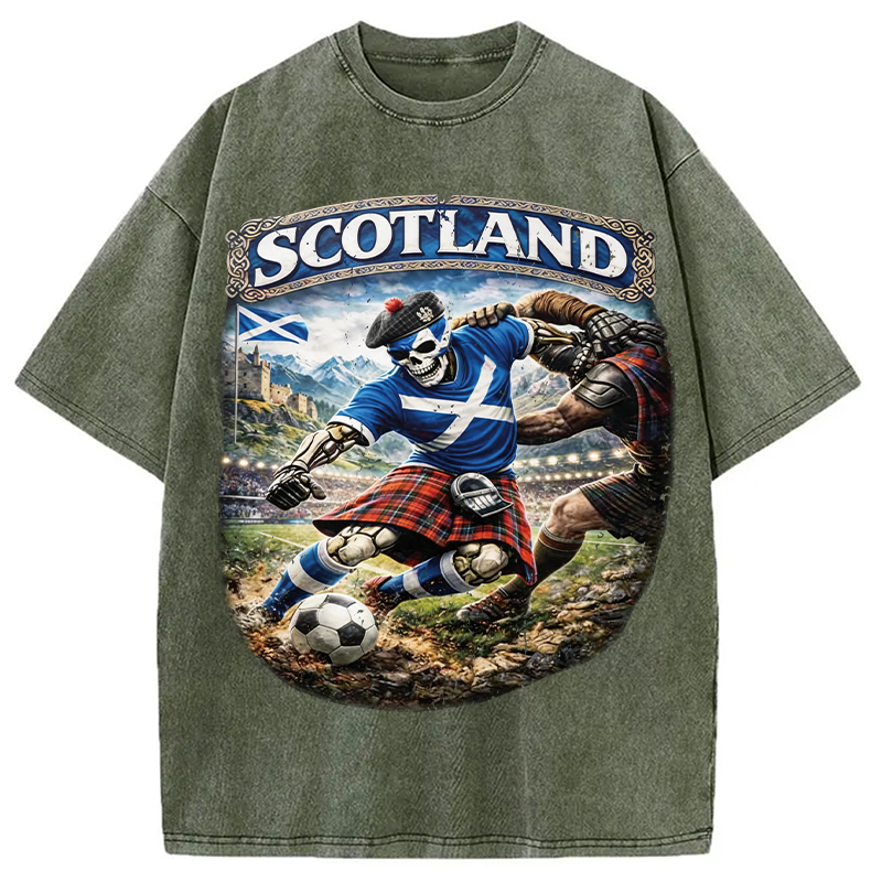 Modecanvas Scotland Soccer Skull DTG Printing Washed T-Shirt