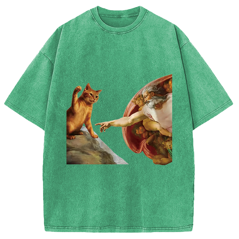 Modecanvas The Creation of Cat Washed T-Shirt-modecanvas
