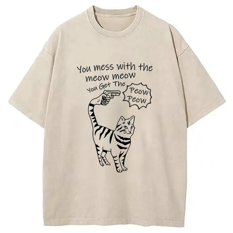 Modecanvas Waiting For Punishment From Cat DTG Printing Washed T-Shirt