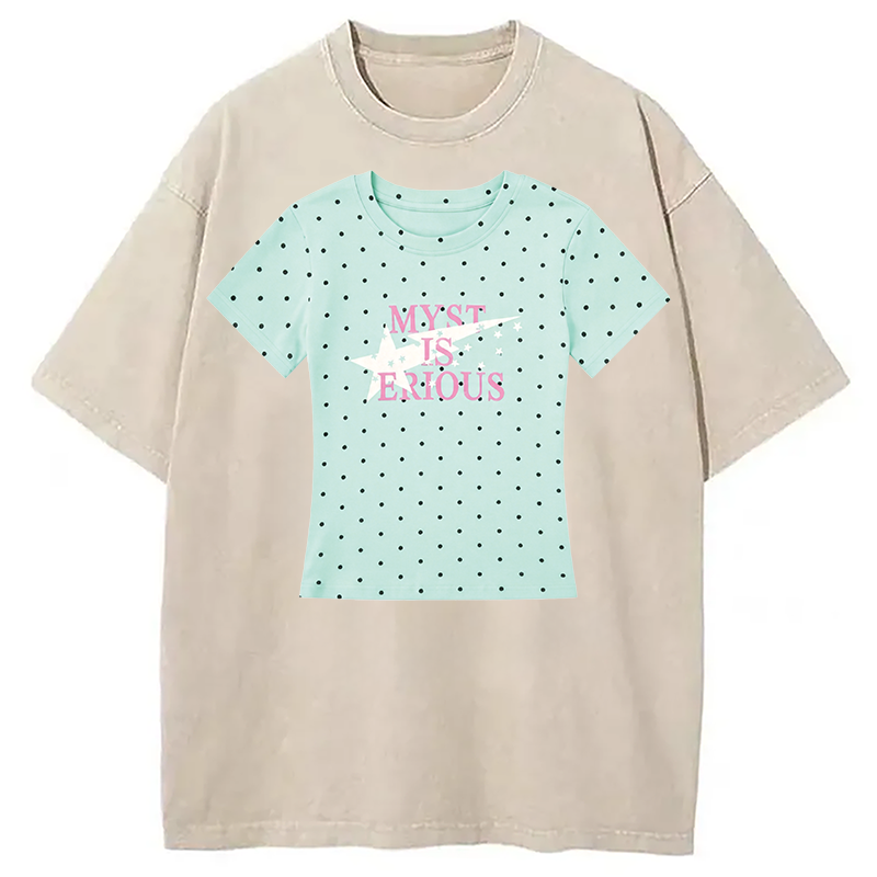 Modecanvas Mint Polka Dot Shirt Of DTG Printing Washed T-Shirt