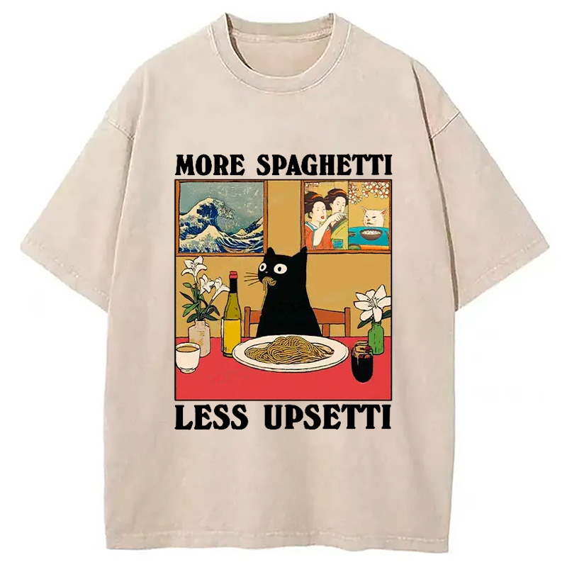 Modecanvas Cat Eating Pasta Washed T-Shirt