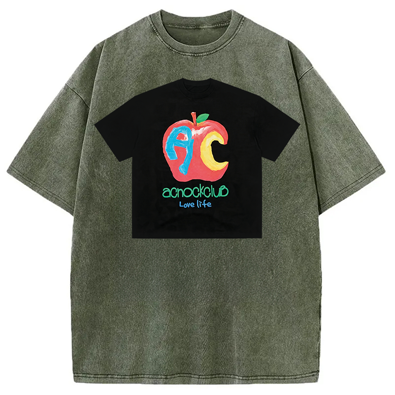Modecanvas Apple Art Shirt Of DTG Printing Washed T-Shirt