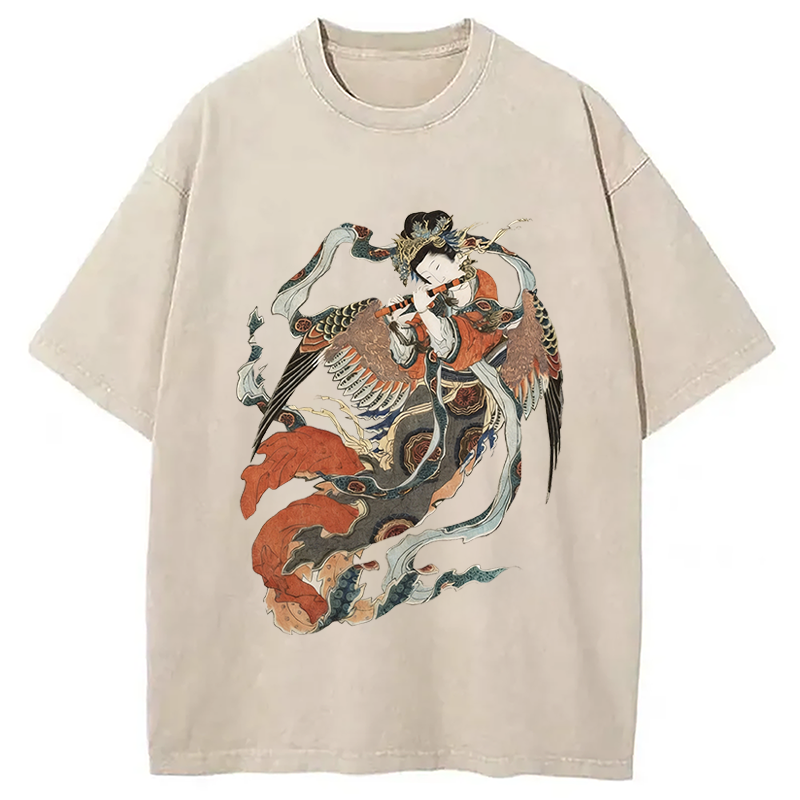 Modecanvas Vintage Geisha DTG Printing Washed T-Shirt-modecanvas