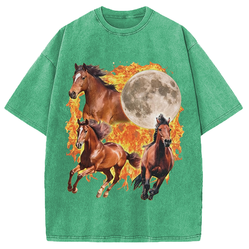 Modecanvas Y2K Fire Horse Year DTG Printing Washed T-Shirt