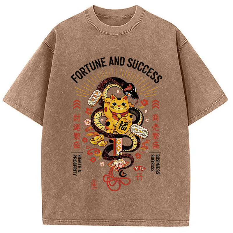 Modecanvas Fortune And Success Maneki Neko DTG Printing Washed T-Shirt