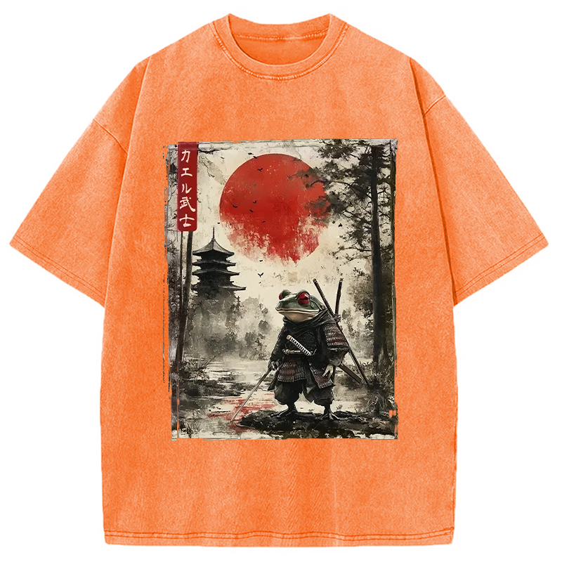 Modecanvas Retro Frog Samurai Japan Washed T-Shirt