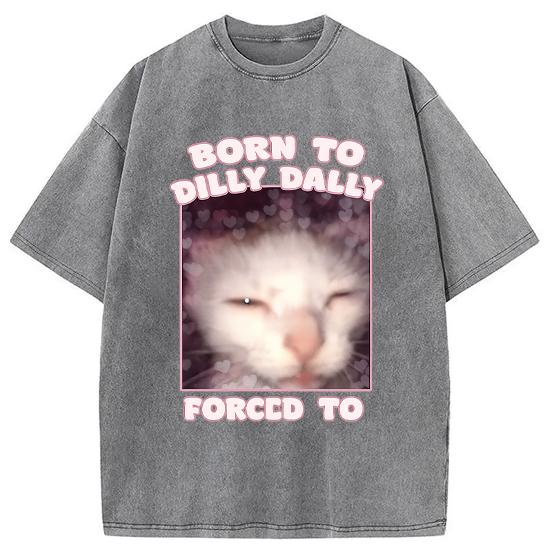Modecanvas Born to Dilly Dally Cat Meme Washed T-Shirt