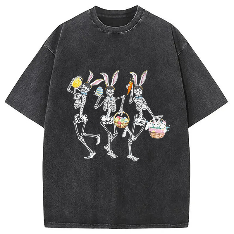Modecanvas Easter Dancing Skeleton DTG Printing Washed T-Shirt