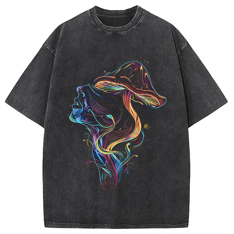 Modecanvas Psychedelic Mushroom Stoner DTG Printing Washed T-Shirt