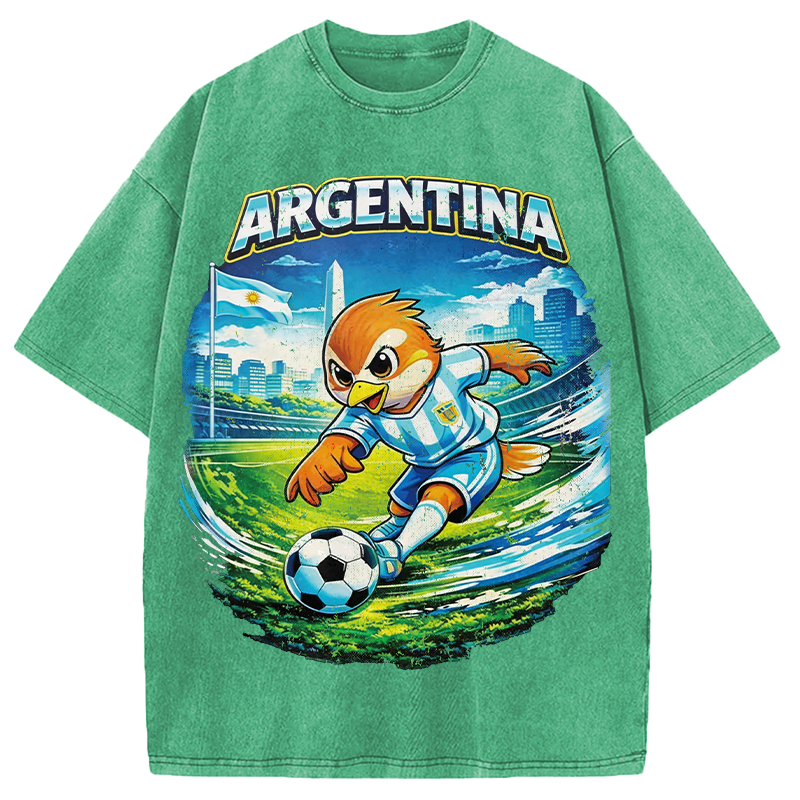 Modecanvas Argentina Rooster Soccer DTG Printing Washed T-Shirt