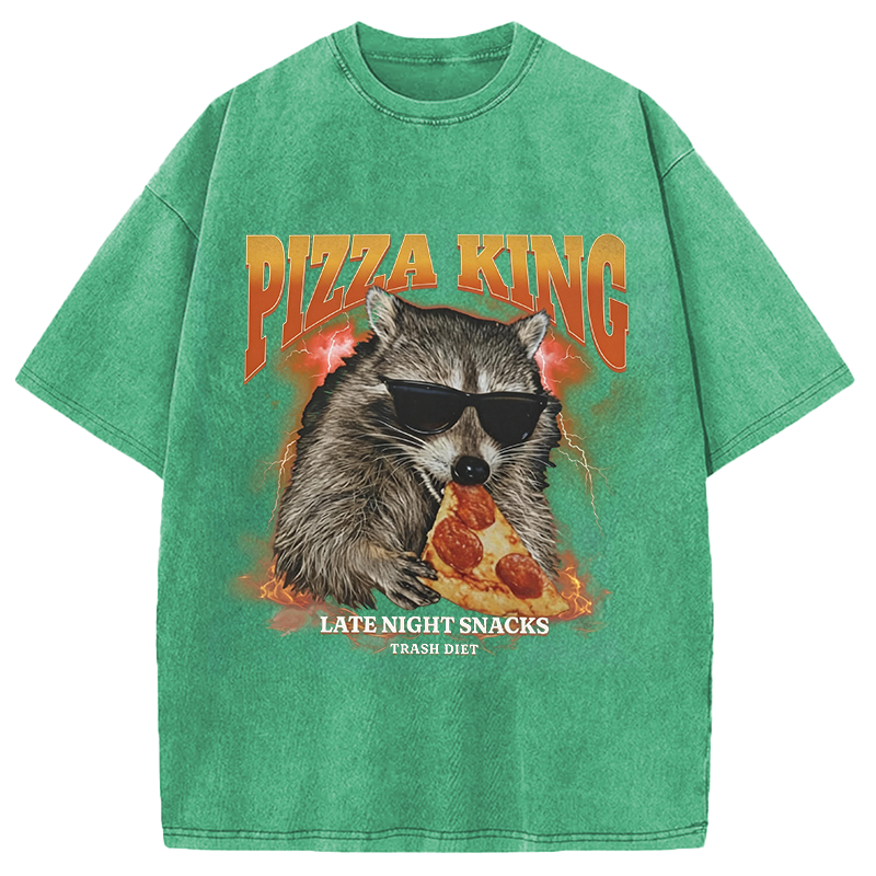 Modecanvas Raccoon Pizza King DTG Printing Washed T-Shirt