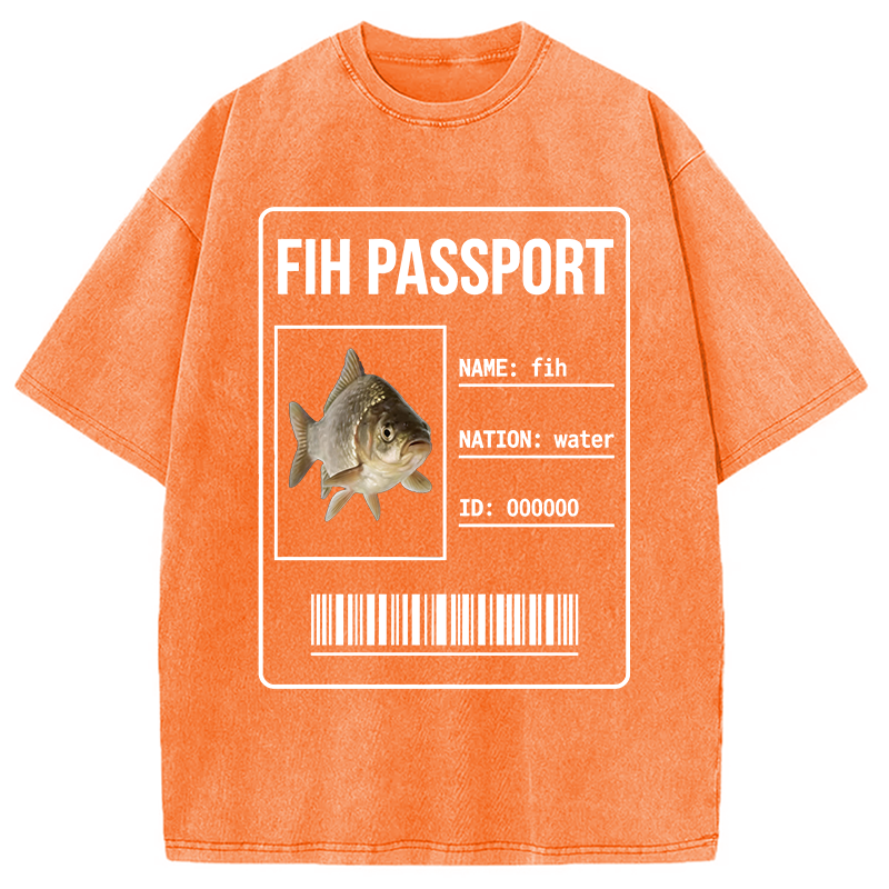 Modecanvas Fih Fish Passport Meme DTG Printing Washed T-Shirt