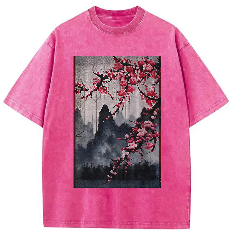Modecanvas Cherry Blossom Woodblock Japanese Washed T-Shirt