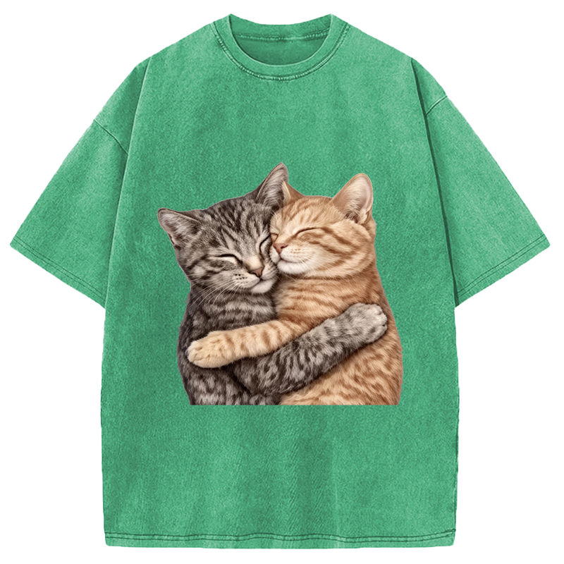 Modecanvas Cute Huggable Cat DTG Printing Washed T-Shirt