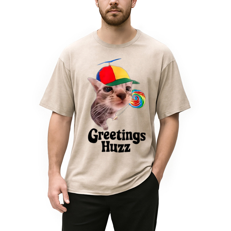 Modecanvas Funny Lollipop Cat Meme Washed T-Shirt