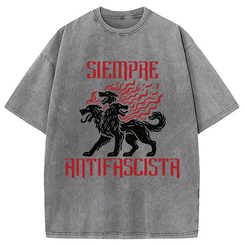 Modecanvas Siempre Antifascista Fire DTG Printing Washed T-Shirt