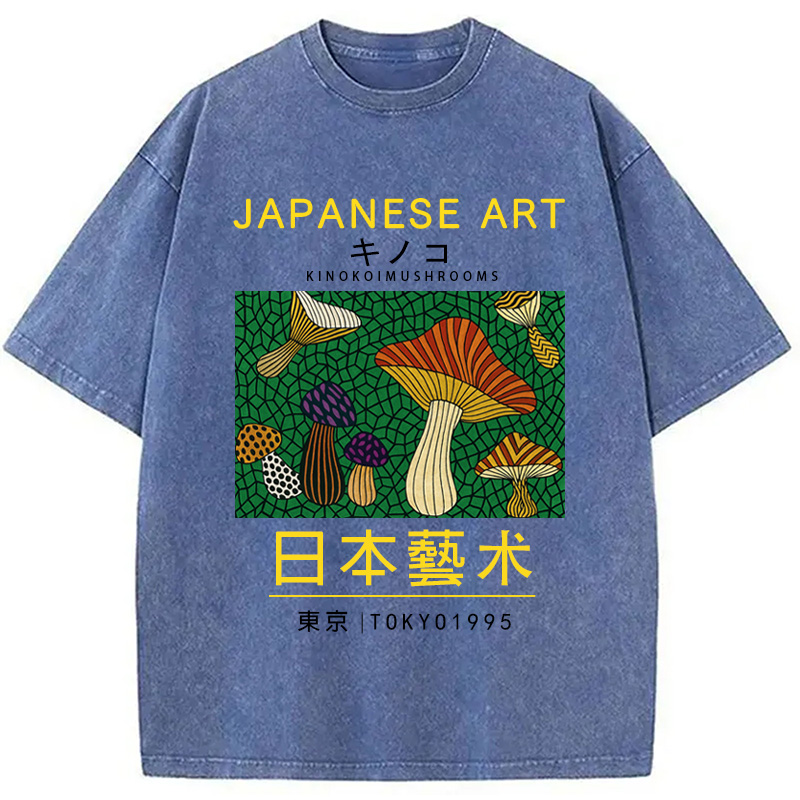 Modecanvas Japanese Art Colorful Mushrooms Washed T-Shirt