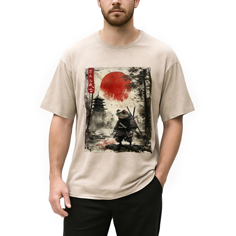 Modecanvas Retro Frog Samurai Japan Washed T-Shirt