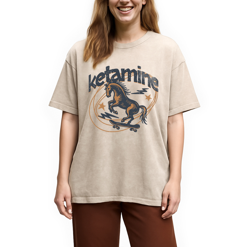 Modecanvas Ketamine Horse Funny DTG Printing Washed T-Shirt