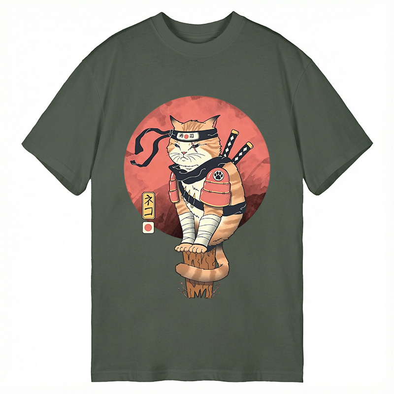 Modecanvas Bloodmoon Samurai Cat DTG Printing Classic T-Shirt-modecanvas