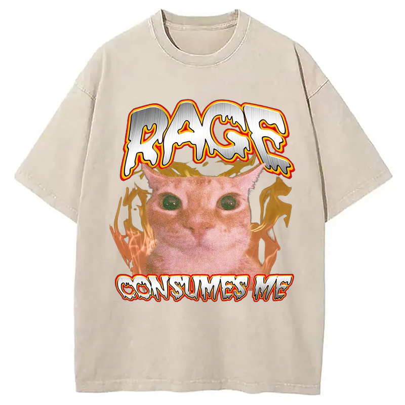 Modecanvas Rage Consumes Me Cat Washed T-Shirt