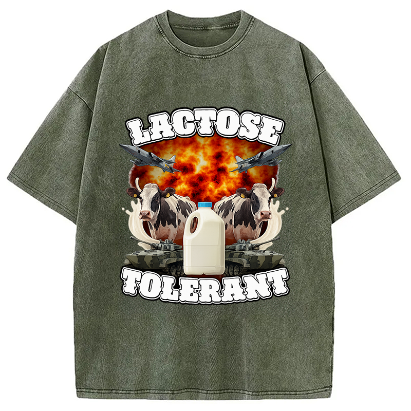 Modecanvas Lactose Tolerant Funny Meme Washed T-Shirt-modecanvas