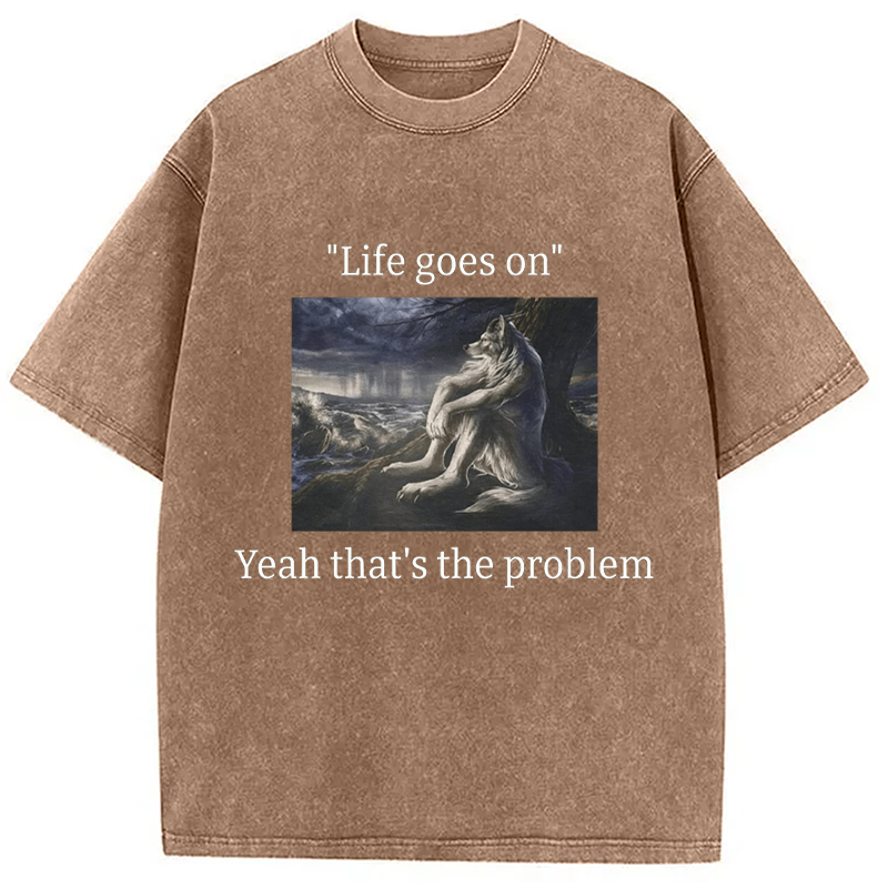 Modecanvas Depressed Wolf Meme DTG Printing Washed T-Shirt