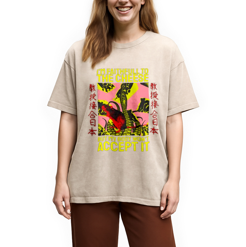 Modecanvas Lactose Intolerant Funny Rat Washed T-Shirt