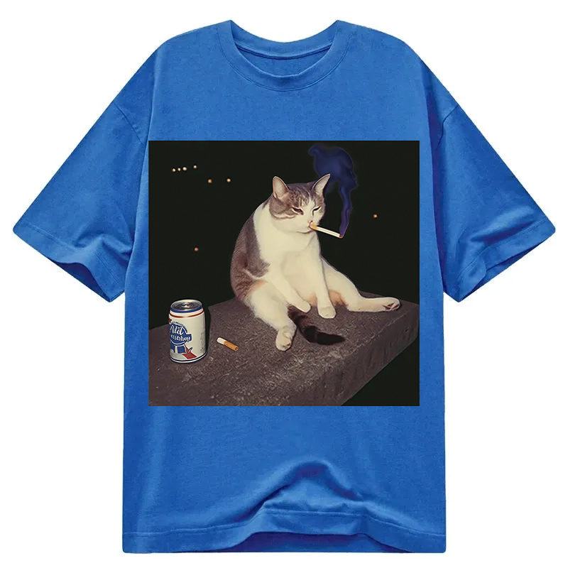 Modecanvas Cigarette Kitten Funny Smoking Cat Meme DTG Printing Classic T-Shirt-modecanvas