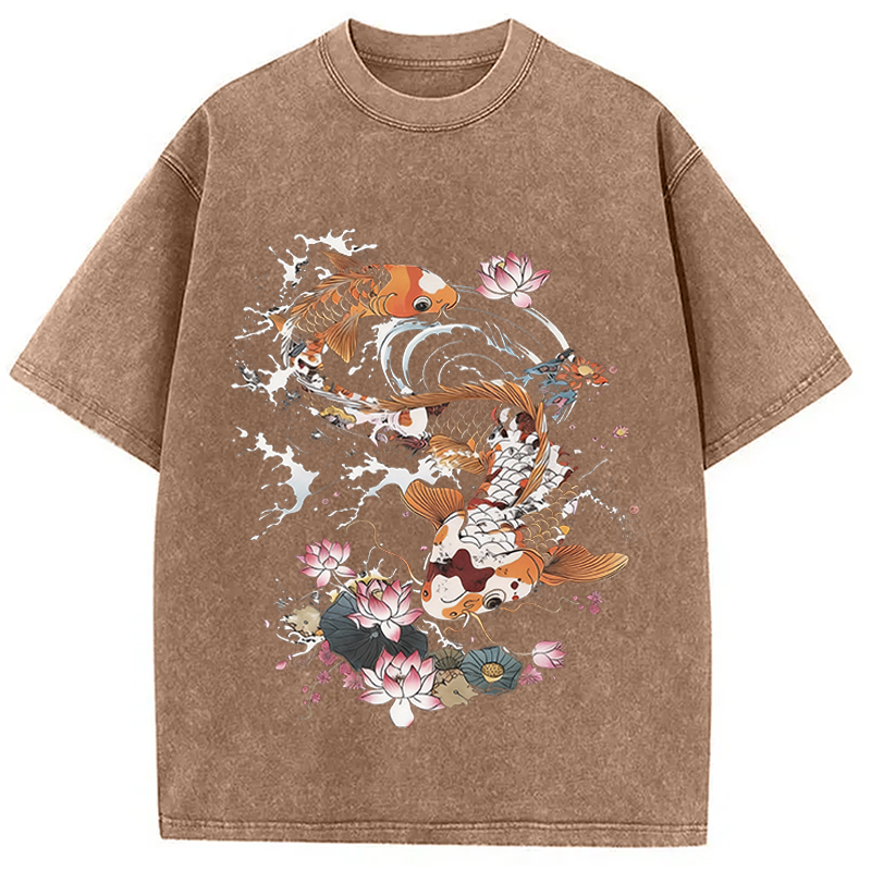 Modecanvas Koi Fish DTG Printing Washed T-Shirt