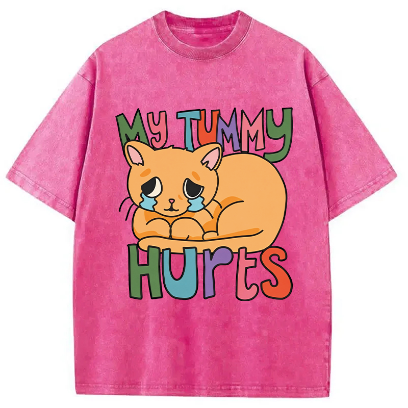 Modecanvas My Tummy Hurts Cat DTG Printing Washed T-Shirt