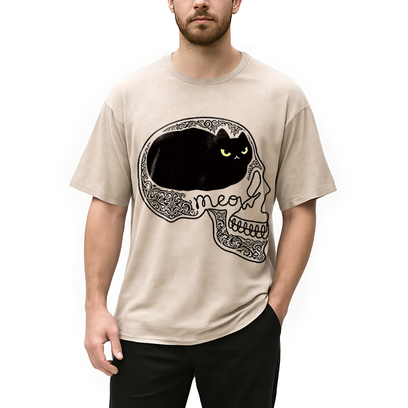 Modecanvas All I Can Think About Is Cat DTG Printing Washed T-Shirt