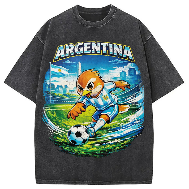Modecanvas Argentina Rooster Soccer DTG Printing Washed T-Shirt