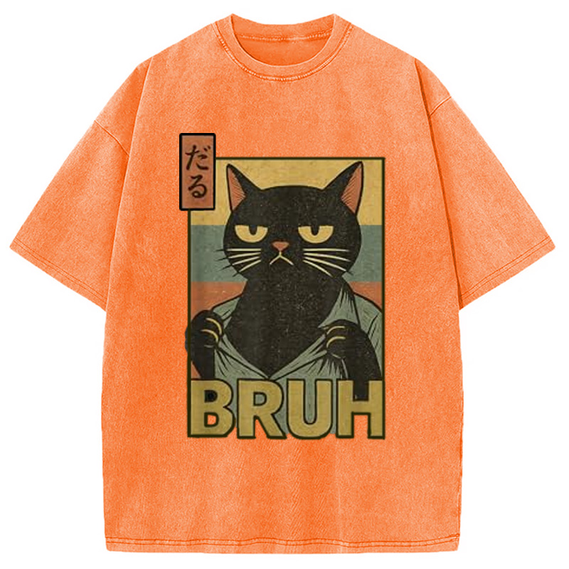 Modecanvas Funny Cat Bruh Washed T-Shirt