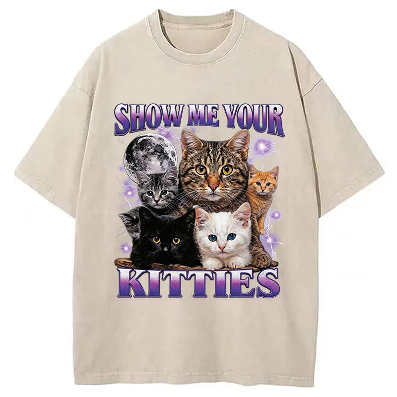 Modecanvas Show Me Your Kitties DTG Printing Washed T-Shirt