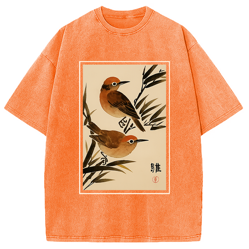 Modecanvas Sparrows Among Bamboo Washed T-Shirt