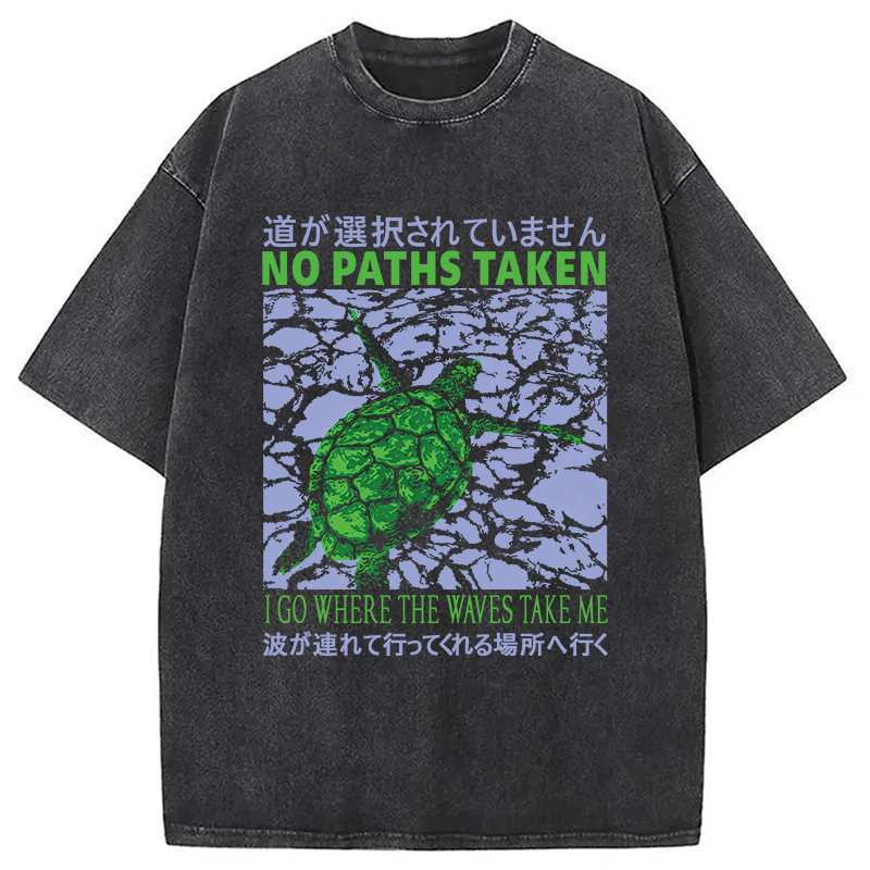 Modecanvas Vintage Japanese Turtle DTG Printing Washed T-Shirt-modecanvas