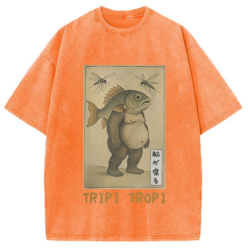 Modecanvas Tripi Tropi Frog Meme DTG Printing Washed T-Shirt