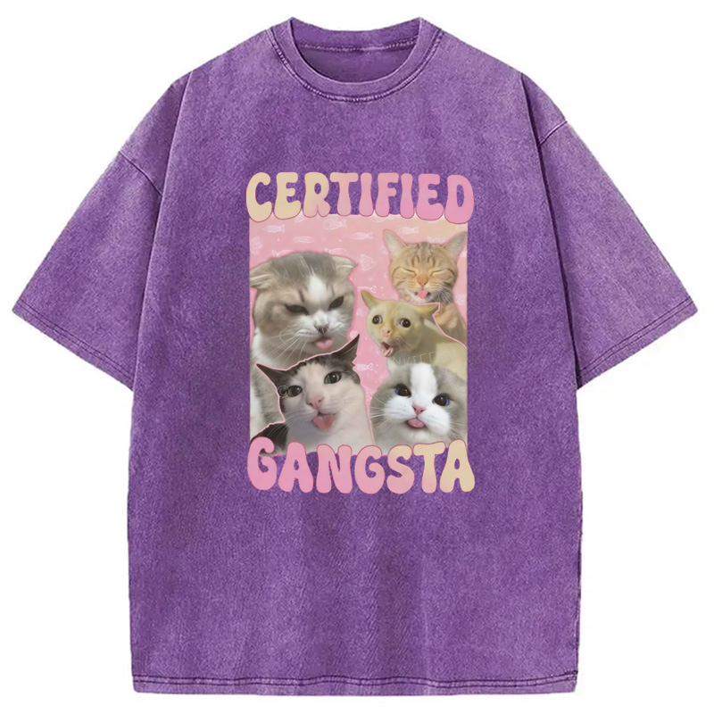 Modecanvas Certified Gangsta Cats Washed T-Shirt