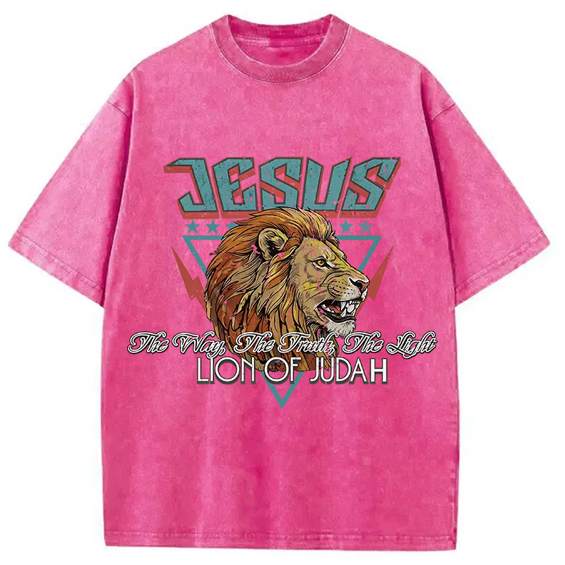 Modecanvas Jesus Lion Of Juda DTG Printing Washed T-Shirt