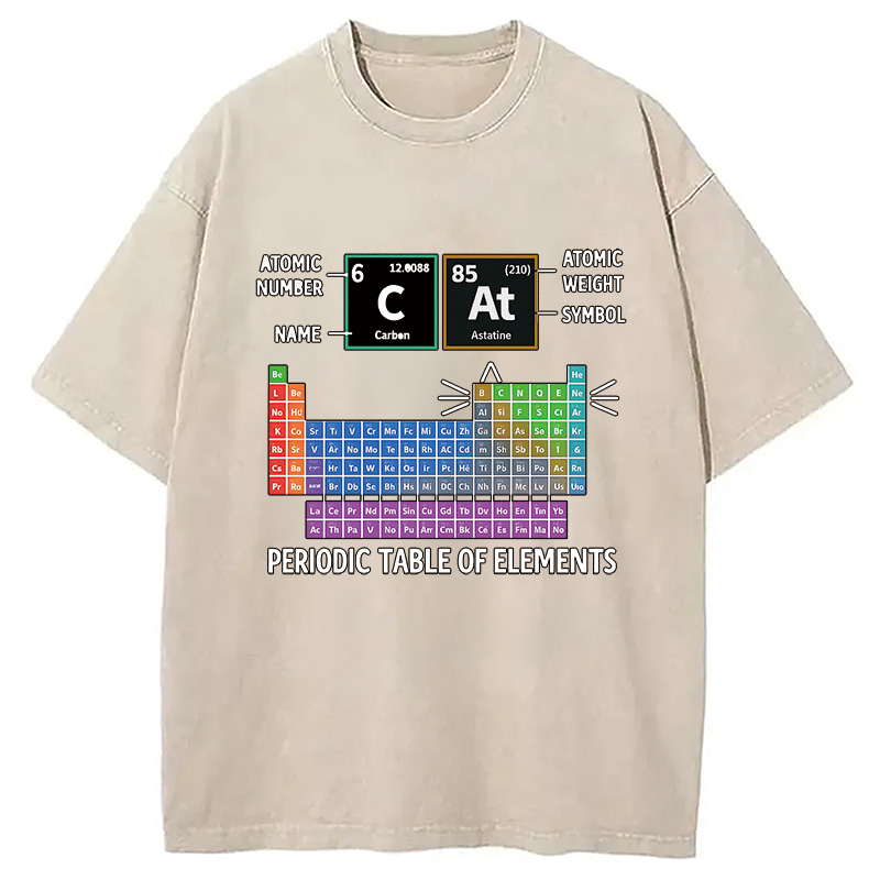 Modecanvas Cat Periodic Table Chemistry Washed T-Shirt